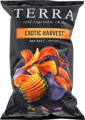 EXOTIC HARVEST SEA SALT, KABOCHA, CARROT, NATURALLY BLUE POTATO REAL VEGETABLE CHIPS, EXOTIC HARVEST