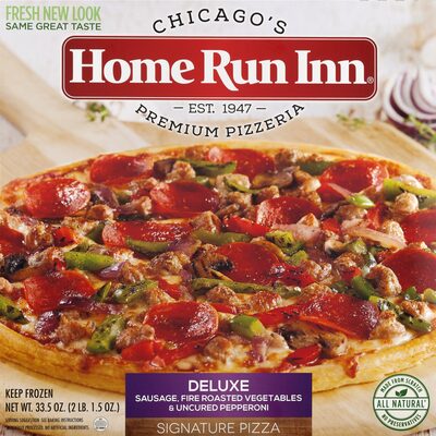 DELUXE SAUSAGE, FIRE ROASTED VEGETABLES (GREEN PEPPER, RED ONION, MUSHROOM, RED PEPPER) AND UNCURED PEPPERONI SIGNATURE PIZZA, DELUXE