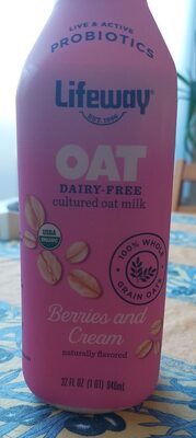 BERRIES AND CREAM FLAVORED DAIRY-FREE CULTURED OAT MILK, BERRIES AND CREAM
