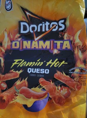 DINAMITA FLAMIN' HOT QUESO ROLLED FLAVORED TORTILLA CHIPS, DINAMITA FLAMIN' HOT QUESO