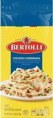 CHICKEN CARBONARA GRILLED WHITE MEAT CHICKEN WITH SPAGHETTI, PEAS AND BACON IN A RICH AND CREAMY ALFREDO SAUCE, CHICKEN CARBONARA