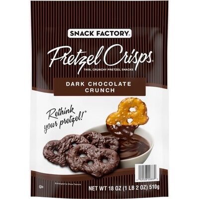 DARK CHOCOLATE CRUNCH PRETZEL CRISPS, DARK CHOCOLATE CRUNCH