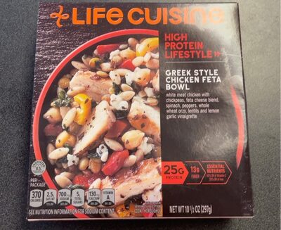 GREEK STYLE CHICKEN WHITE MEAT CHICKEN WITH CHICKPEAS, FETA CHEESE BLEND, SPINACH, PEPPERS, WHOLE WHEAT ORZO, LENTILS AND LEMON GARLIC VINAIGRETTE BOWL, GREEK STYLE CHICKEN