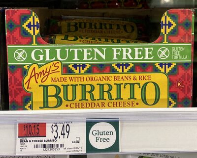 CHEDDAR CHEESE BURRITO MADE WITH ORGANIC BEANS & RICE, CHEDDAR CHEESE