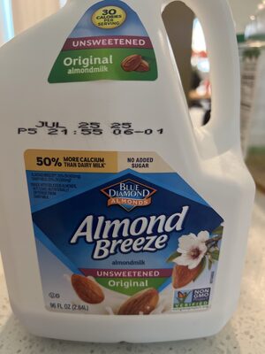 BLUE DIAMOND, ALMOND BREEZE, ALMONDMILK, REFRIGERATED, UNSWEETENED ORIGINAL, UNSWEETENED ORIGINAL