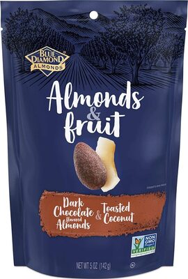 DARK CHOCOLATE & TOASTED COCONUT FLAVORED ALMONDS & FRUIT, DARK CHOCOLATE & TOASTED COCONUT