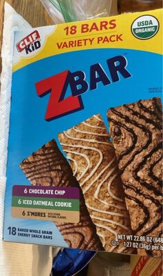 BAKED WHOLE GRAIN ENERGY SNACK BARS VARIETY PACK, CHOCOLATE CHIP, ICED OATMEAL COOKIE, S'MORES