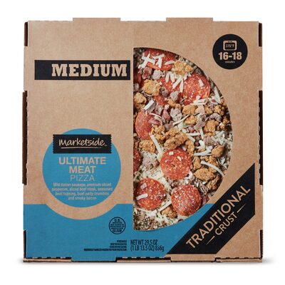 Wal-Mart Stores, Inc. ULTIMATE MEAT MILD ITALIAN SAUSAGE, PREMIUM SLICED PEPPERONI, SEASONED BEEF CRUMBLES, SLICED BEEF STEAK, AND SMOKY BACON TRADITIONAL CRUST MEDIUM PIZZA, ULTIMATE MEAT