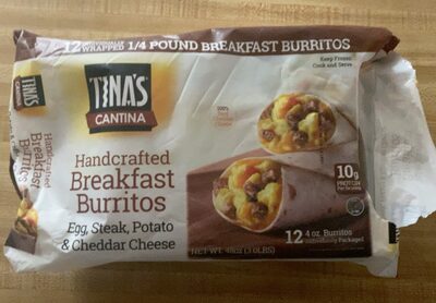 EGG, STEAK, POTATO & CHEDDAR CHEESE HANDCRAFTED BREAKFAST BURRITOS, EGG, STEAK, POTATO & CHEDDAR CHEESE