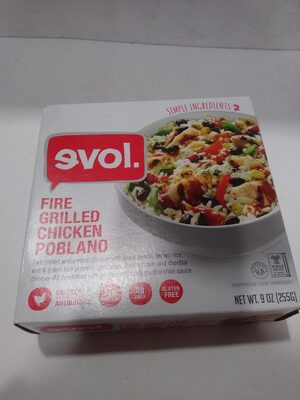 FIRE GRILLED CHICKEN POBLANO FIRE GRILLED WHITE MEAT CHICKEN WITH BLACK BEANS, BROWN RICE, RED & GREEN BELL PEPPERS, POBLANOS, ROASTED CORN AND CHEDDAR CHEESE - ALL COMBINED WITH AN INSANELY TASTY GUAJILLO CHILE SAUCE, FIRE GRILLED CHICKEN POBLANO