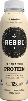 Rebbl, Inc. COLD BREW COFFEE ORGANIC PROTEIN SUPER HERB ELIXIR WITH FAIR TRADE COFFEE & MCTS, COLD BREW COFFEE