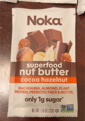 COCOA HAZELNUT MACADAMIA, ALMOND, PLANT PROTEIN, PREBIOTIC FIBER & MCT OIL SUPERFOOD NUT BUTTER, COCOA HAZELNUT