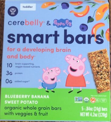 BLUEBERRY BANANA SWEET POTATO ORGANIC TODDLER SMART BARS WITH WHOLE GRAINS, VEGGIES AND FRUIT, BLUEBERRY BANANA SWEET POTATO