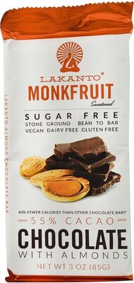 CHOCOLATE 55% CACAO WITH ALMONDS SUGAR-FREE MONKFRUIT SWEETENED, CHOCOLATE