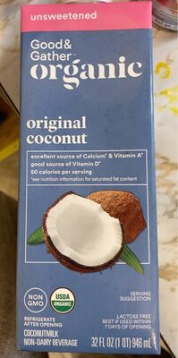 Target Stores UNSWEETENED ORIGINAL COCONUTMILK NON-DAIRY BEVERAGE, UNSWEETENED