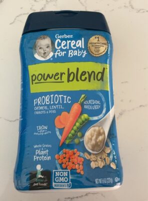 GERBER CEREAL FOR BABY POWER BLEND Oatmeal Lentil Carrot Pea Probiotic BL 8oz Canister
