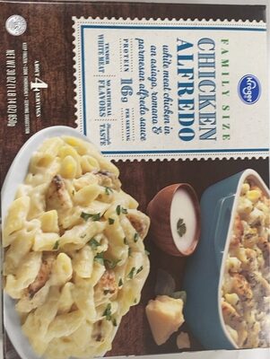 CHICKEN ALFREDO WHITE MEAT CHICKEN IN AN ASIAGO, ROMANO & PARMESAN ALFREDO SAUCE, CHICKEN ALFREDO