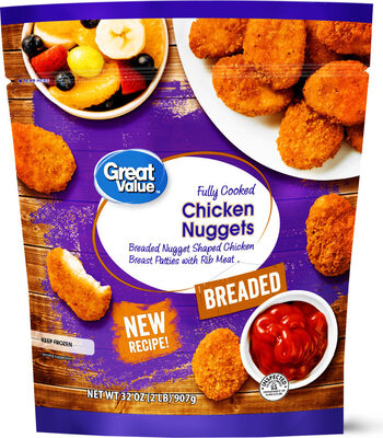 CHICKEN NUGGETS FULLY COOKED BREADED NUGGET SHAPED CHICKEN BREAST PATTIES WITH RIB MEAT, CHICKEN NUGGETS