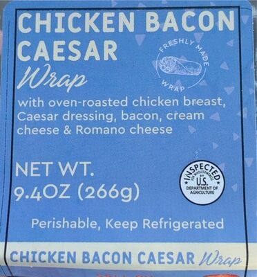 CHICKEN BACON CAESAR WITH OVEN-ROASTED CHICKEN BREAST, CAESAR DRESSING, BACON, CREAM CHEESE & ROMANO CHEESE WRAP, CHICKEN BACON CAESAR
