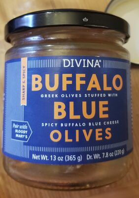 BUFFALO BLUE GREEK OLIVES STUFFED WITH SPICY BUFFALO BLUE CHEESE, BUFFALO BLUE