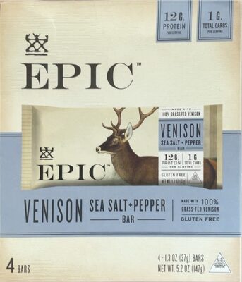 EPIC Sea Salt Pepper Venison Bars 4 Count