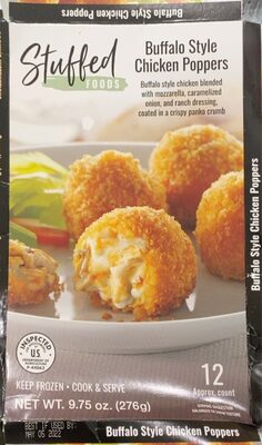 BUFFALO STYLE CHICKEN BLENDED WITH MOZZARELLA, CARAMELIZED ONION, AND RANCH DRESSING, COATED IN A CRISPY PANKO CRUMB, BUFFALO STYLE CHICKEN POPPERS