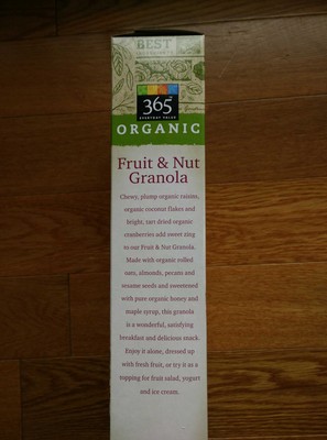 FRUIT & NUT SWEETENED ORGANIC MIX OF TOASTED WHOLE GRAIN OATS, DRIED FRUITS & CRUNCHY NUTS GRANOLA, FRUIT & NUT