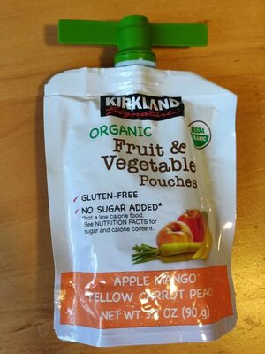 Costco Companies Inc. APPLE MANGO YELLOW CARROT PEACH FRUIT & VEGETABLE POUCHES, APPLE MANGO YELLOW CARROT PEACH