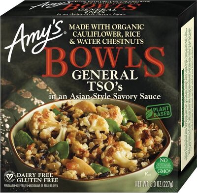 GENERAL TSOS IN AN ASIAN-STYLE SAVORY SAUCE MADE WITH ORGANIC CAULIFLOWER, RICE & WATER CHESTNUTS BOWLS, GENERAL TSO'S IN AN ASIAN-STYLE SAVORY SAUCE