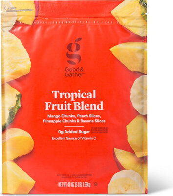 GOOD & GATHER TROPICAL FRUIT BLEND MANGO CHUNKS, PEACH SLICES, PINEAPPLE CHUNKS & BANANA SLICES