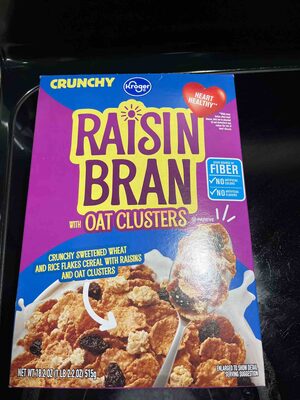 CRUNCHY RAISIN BRAN SWEETENED WHEAT AND RICE FLAKES WITH RAISINS AND OAT CLUSTERS CEREAL, CRUNCHY RAISIN BRAN