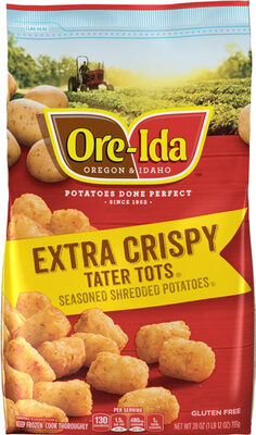 EXTRA CRISPY TATER TOTS SEASONED SHREDDED POTATOES, EXTRA CRISPY