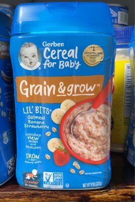 GERBER CEREAL FOR BABY GRAIN AND GROW Lil Bits Oatmeal Banana Strawberry 8oz N1 Canister