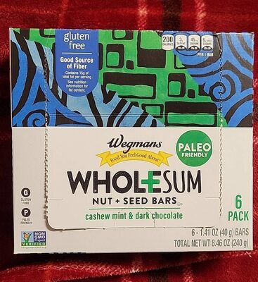 CASHEW MINT & DARK CHOCOLATE WHOLESUM NUT + SEED BARS, CASHEW MINT & DARK CHOCOLATE